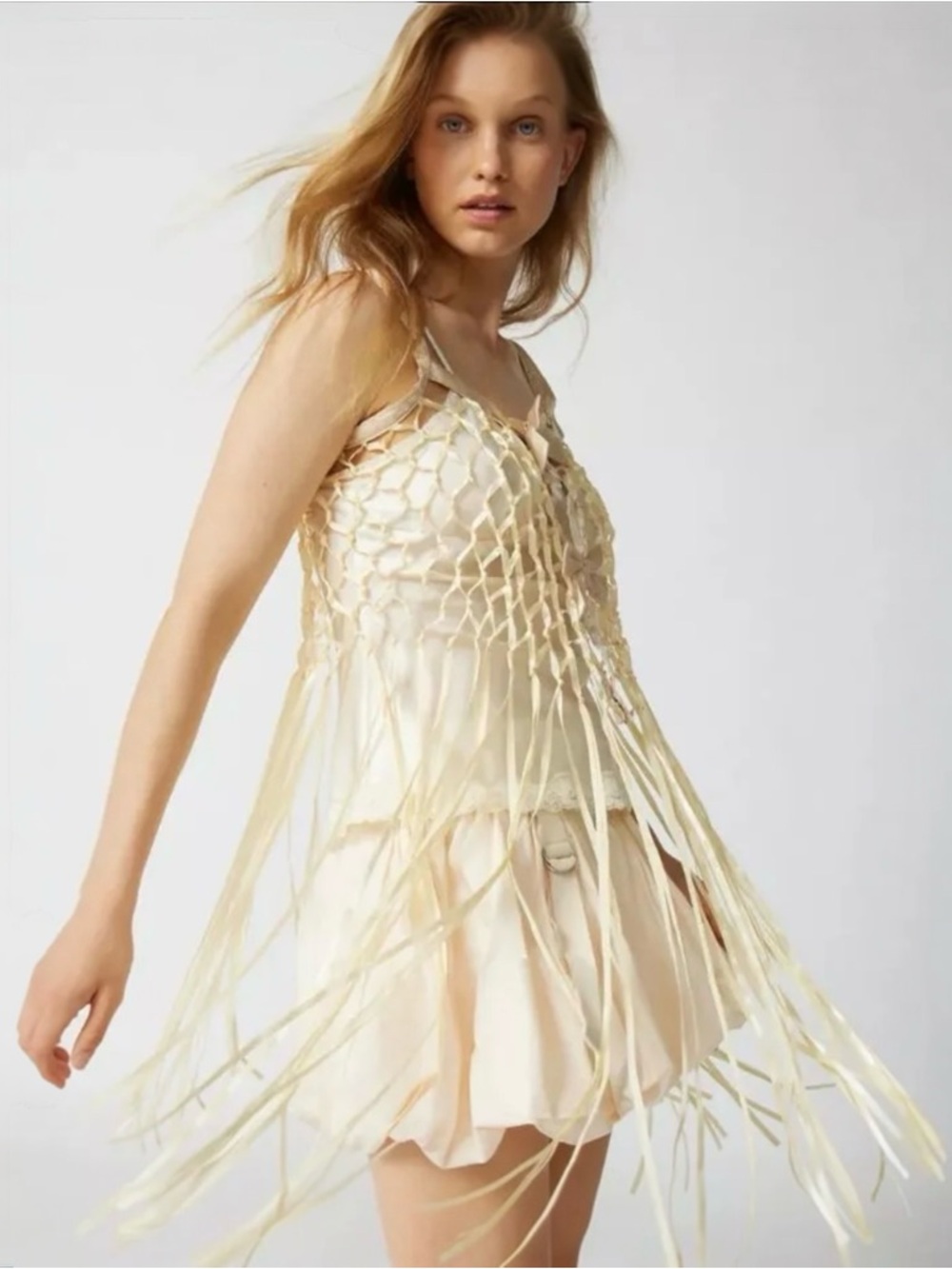 NWT Urban Outfitters Festival Fringe Bow Yellow Tank Small